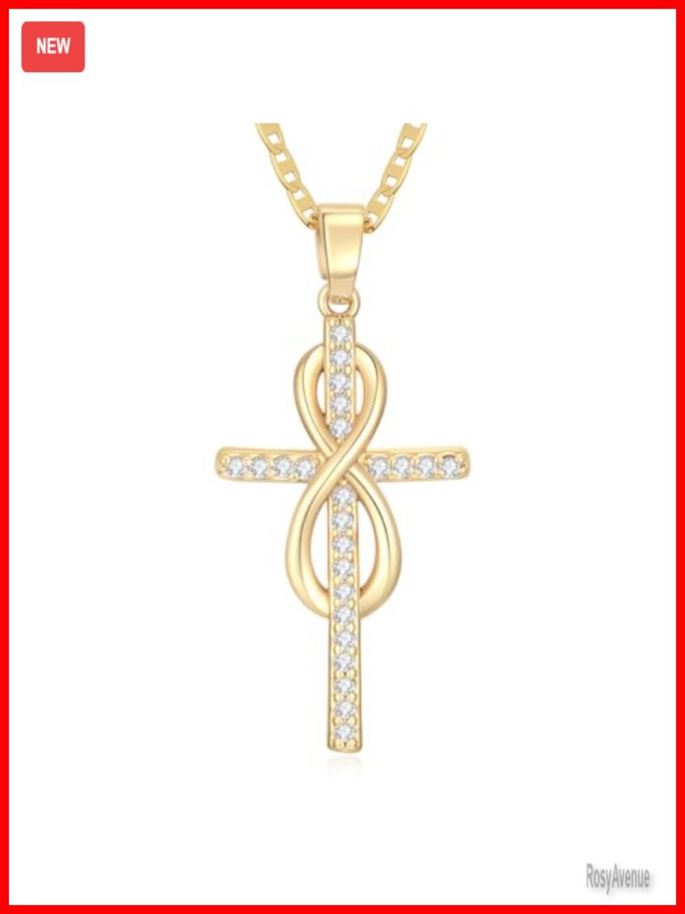 14K Gold Cross Necklace Twisted Infinity Open Loop Pendant Religious Jewelry
